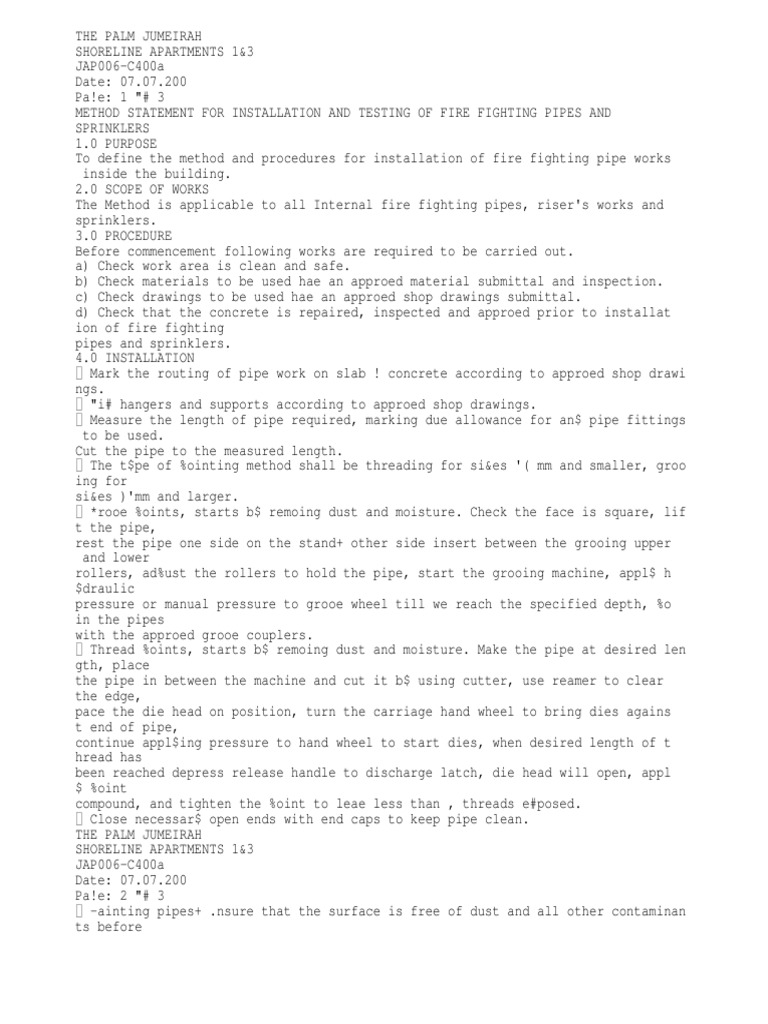 0983 03 Method Statement For Installation Testing of Fire Fighting ...