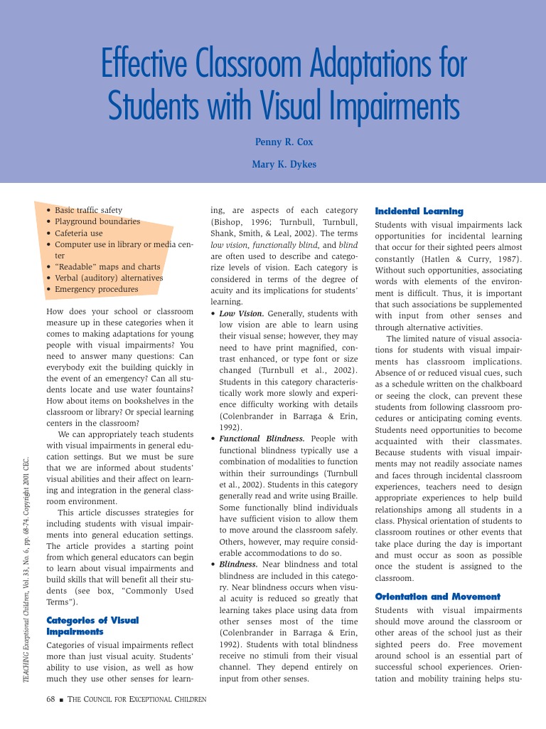 Effective Classroom Adaptations CEC 2001 PDF PDF Visual
