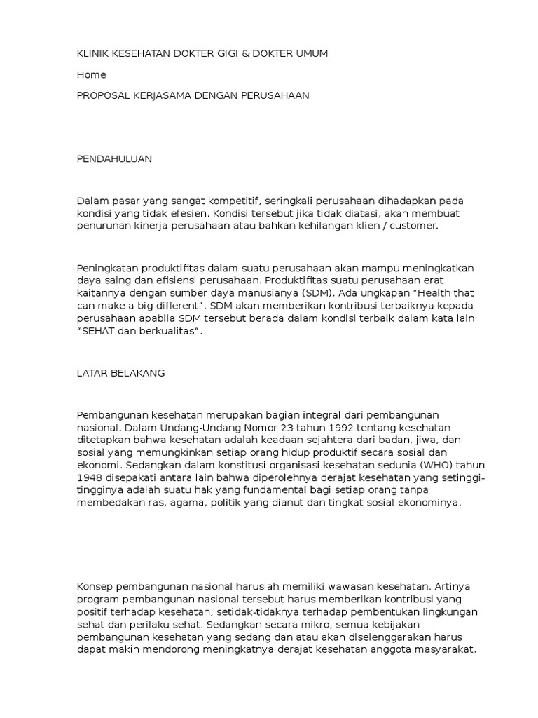 Contoh Proposal Penawaran Pelayanan Kesehatan PDF