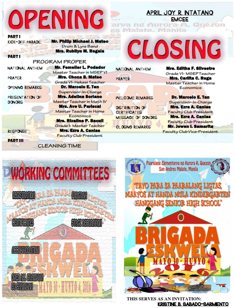 Brigada Eskwela Sample Program Pdf
