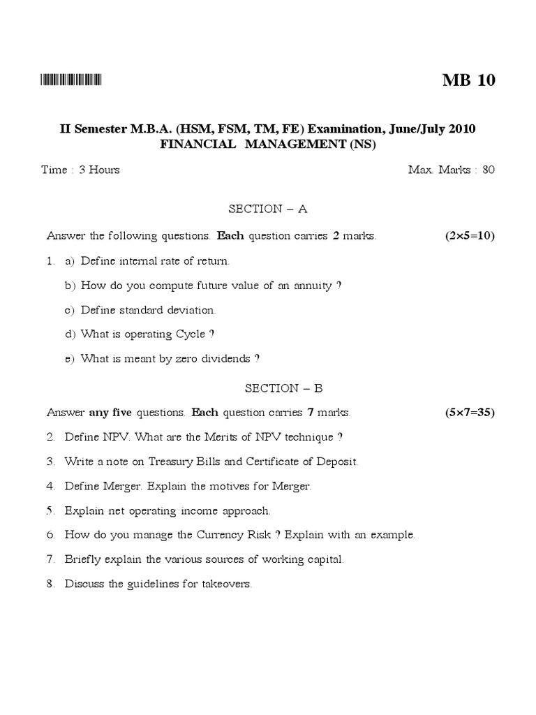 Financial Management Exam Questions 2010 | PDF | Teaching Methods ...