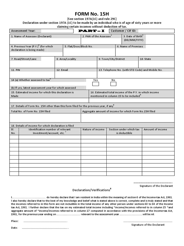 New FORM 15H Applicable PY 2016-17 | PDF | Government Finances | Public Law