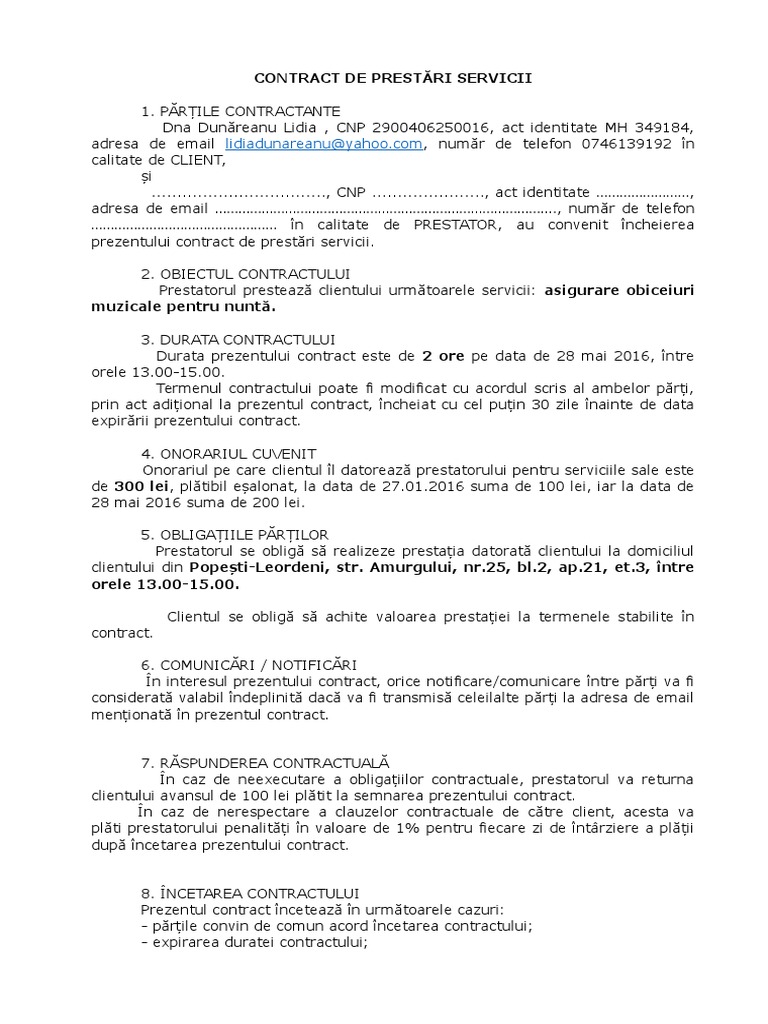 Contract De Prestari Servicii Model 1