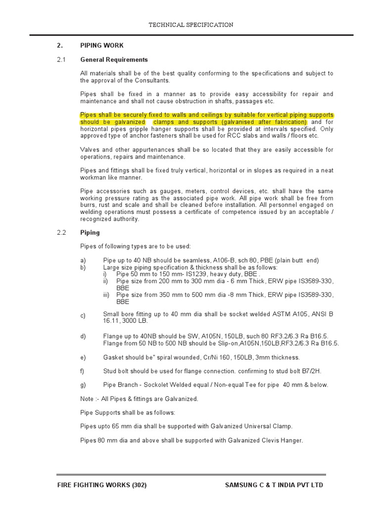 Piping Work General Requirements | PDF