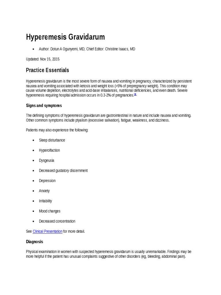 Hyperemesis Gravidarum Overview | PDF | Nausea
