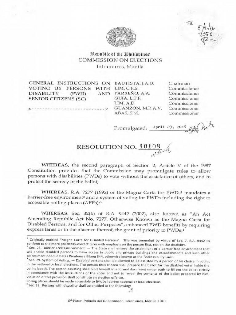 Comelec Resolution No. 10108 PDF