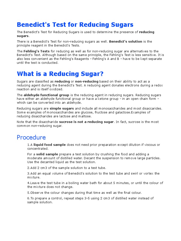 Benedict's test for reducing sugar.pdf Redox Carbohydrate Chemistry