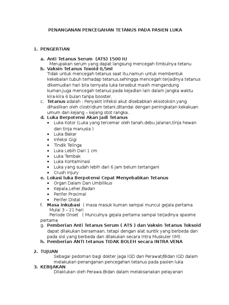 Pemberian Anti Tetanus Serum Dan Tetanus Toksoid