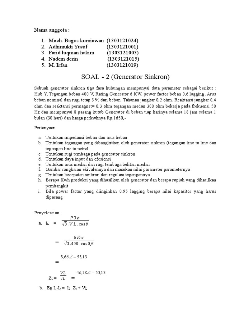 Soal 2 Generator Sinkron