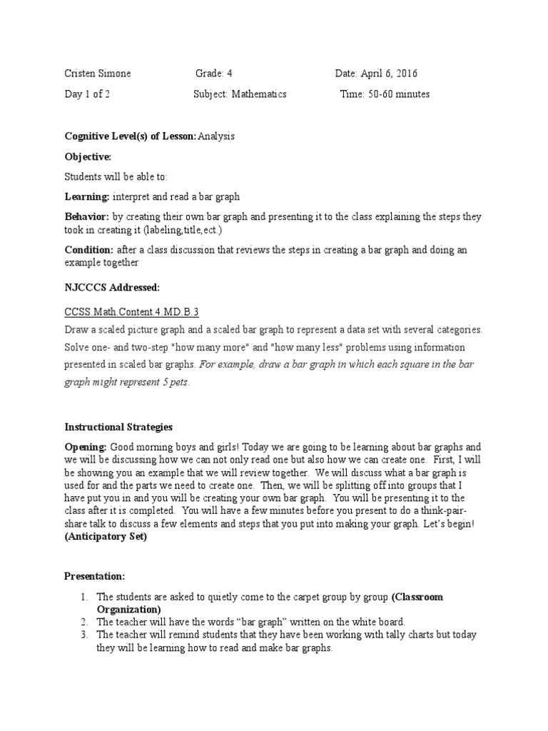 Lesson Plan Bar Graph Final | PDF | Data | Educational Assessment