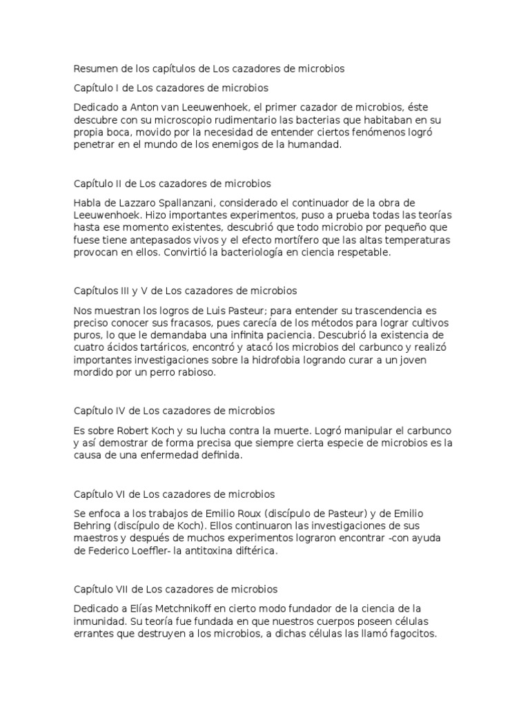 Resumen de Los Capítulos de Los Cazadores de Microbios | PDF | Luis ...