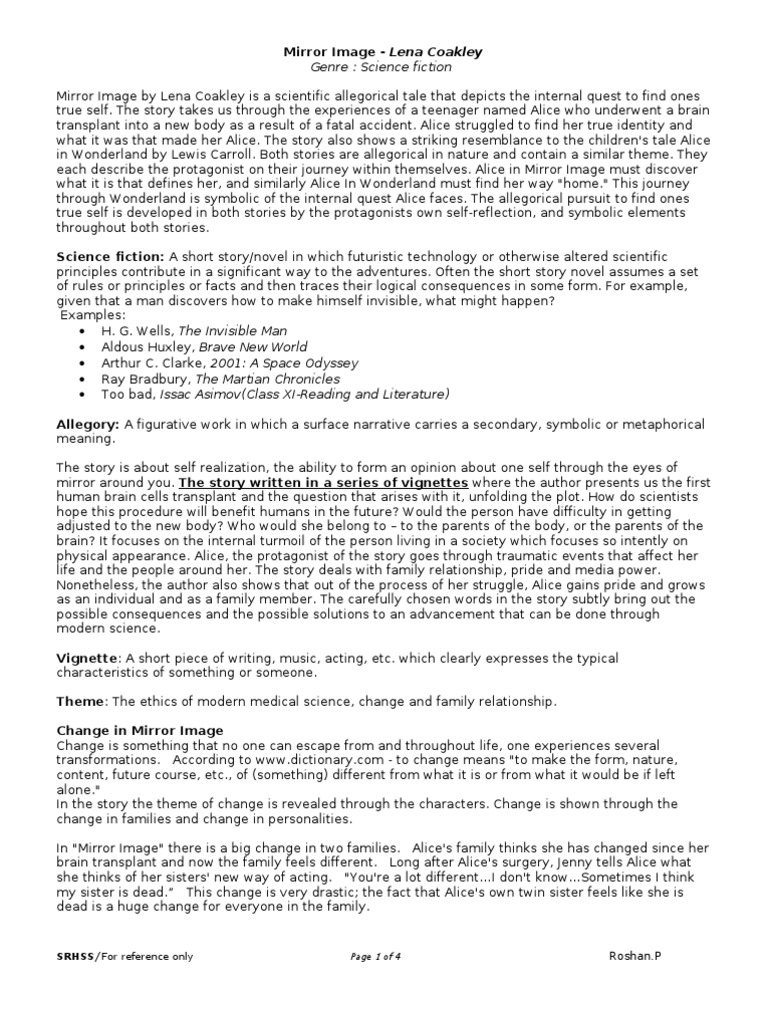Mirror Image Short story Summary Allegory Alice (Alice's Adventures In Wonderland)