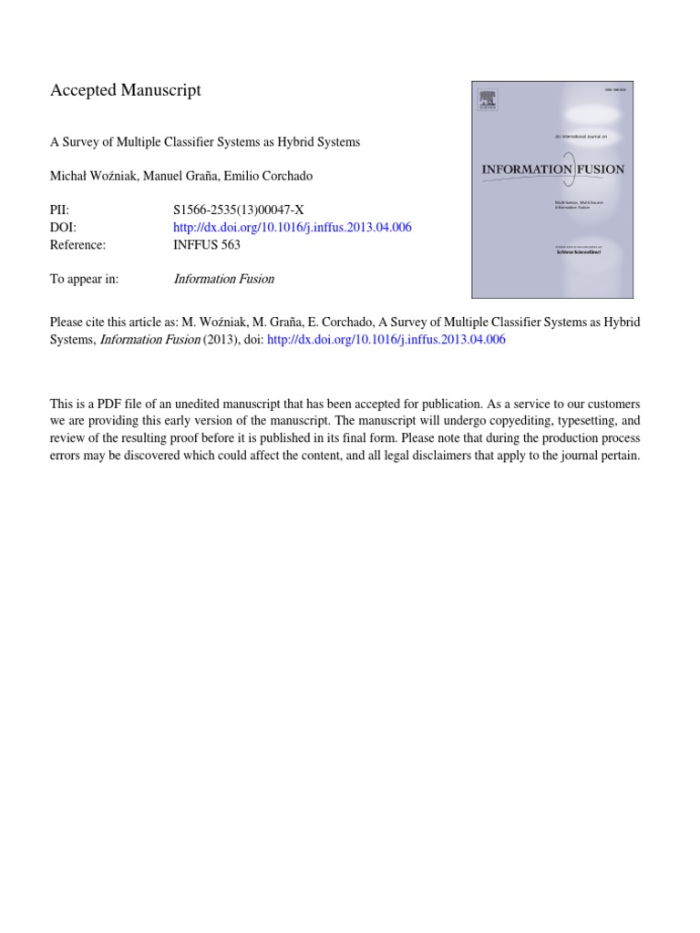 Survey of Hybrid Classifier Systems | PDF | Statistical Classification ...