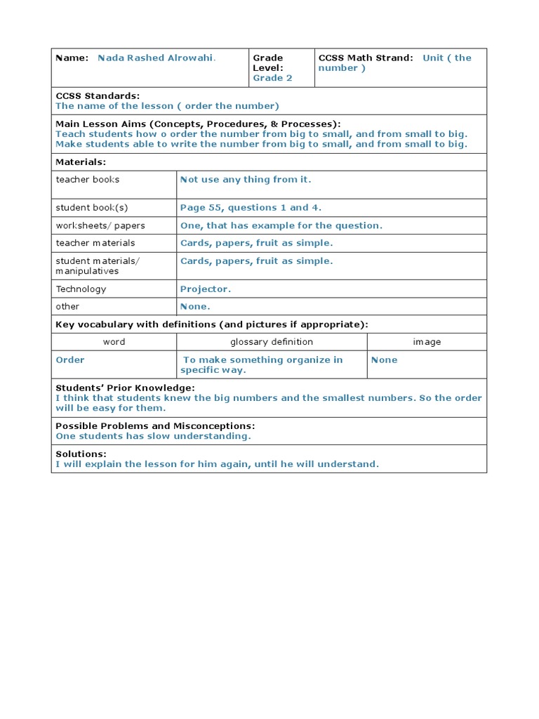 Grade 2 Math: Ordering Numbers Lesson | PDF | Science & Mathematics