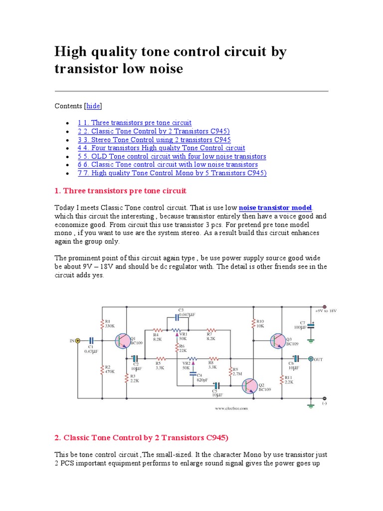 High Quality Tone Control Circuit by Transistor Low Noise | PDF