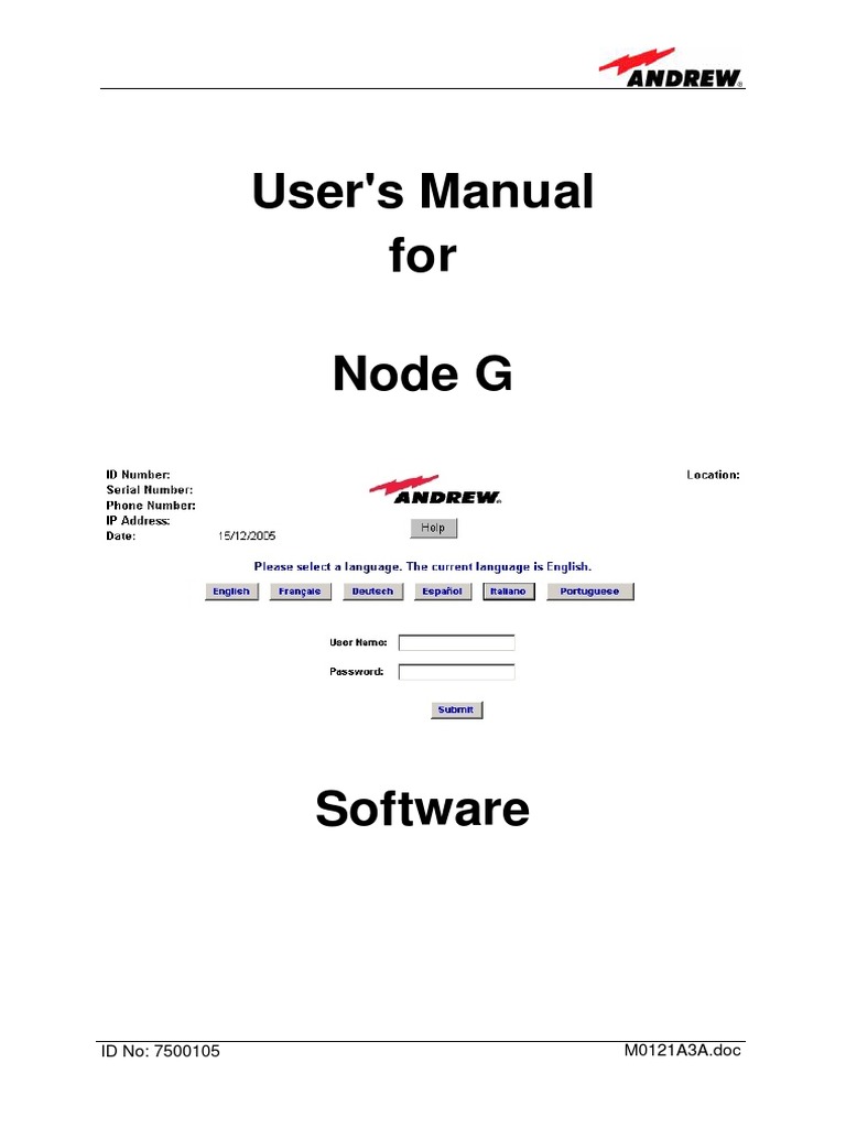 User's Manual For Node G: ID No: 7500105 M0121A3A | PDF | Short Message ...