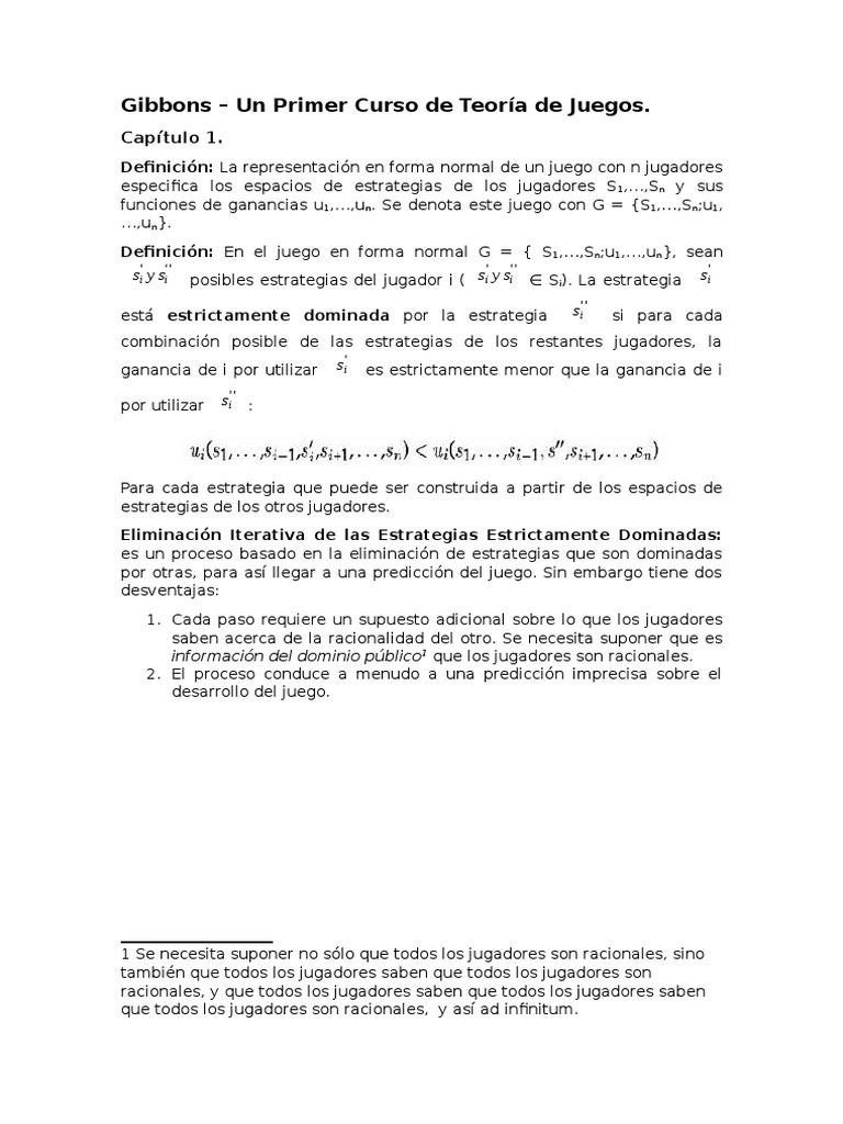 Resumen Gibbons Un Primer Curso de Teoría de Juegos PDF