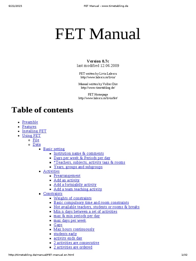 FET Timetabling Software Manual | PDF | Cascading Style Sheets ...