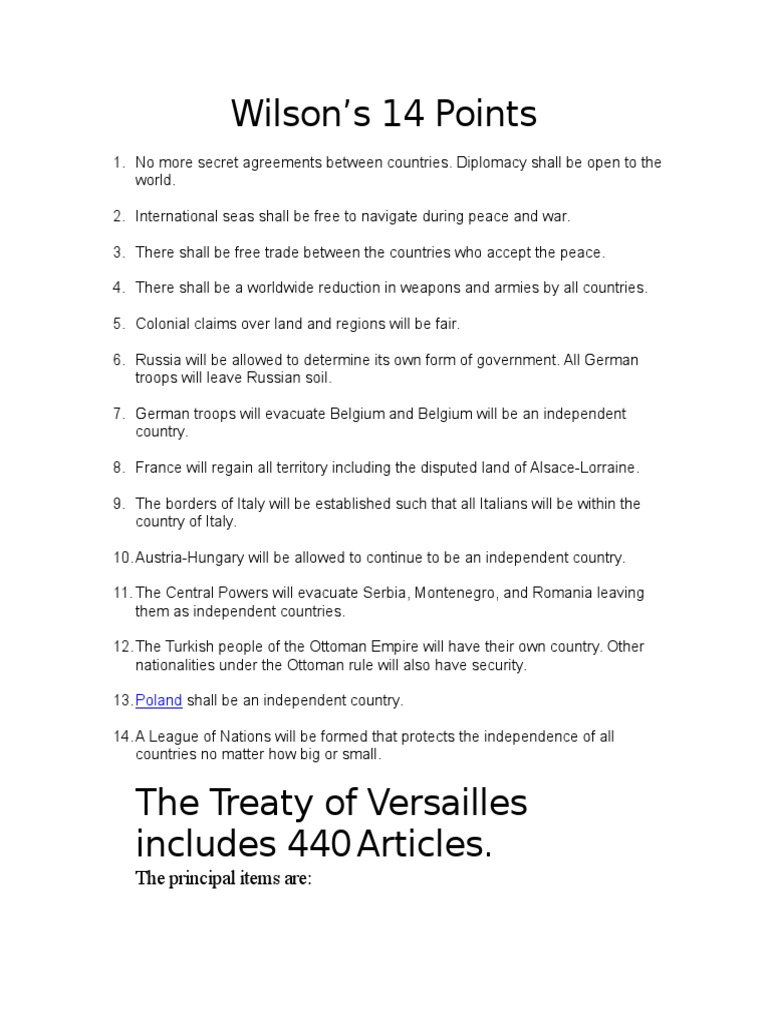 Wilsons 14 Points | PDF | German Empire | Treaty Of Versailles