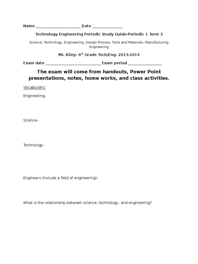 6th Grade Tech Engineering Study Guide | PDF | Engineering | Brainstorming