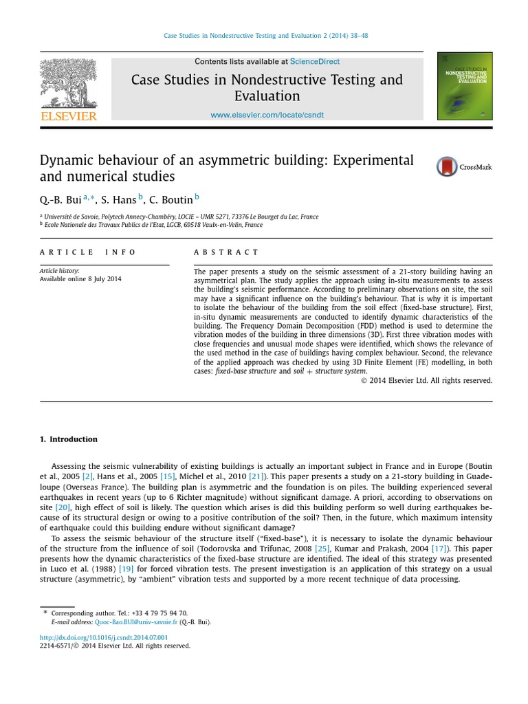 Dynamic Behaviour of An Asymmetric Building - Experimental and ...