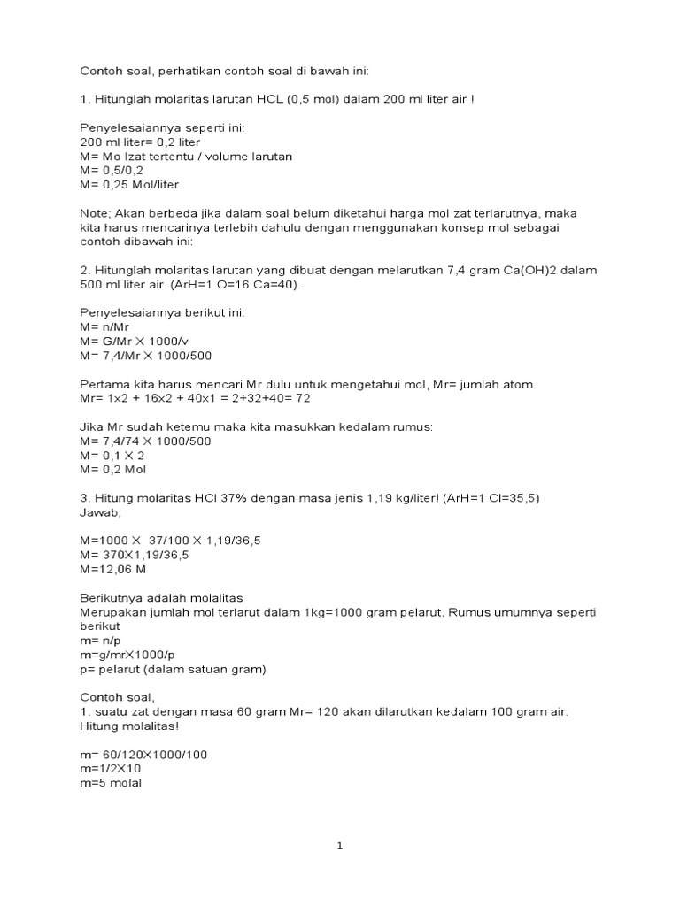 Contoh Soal Molaritas