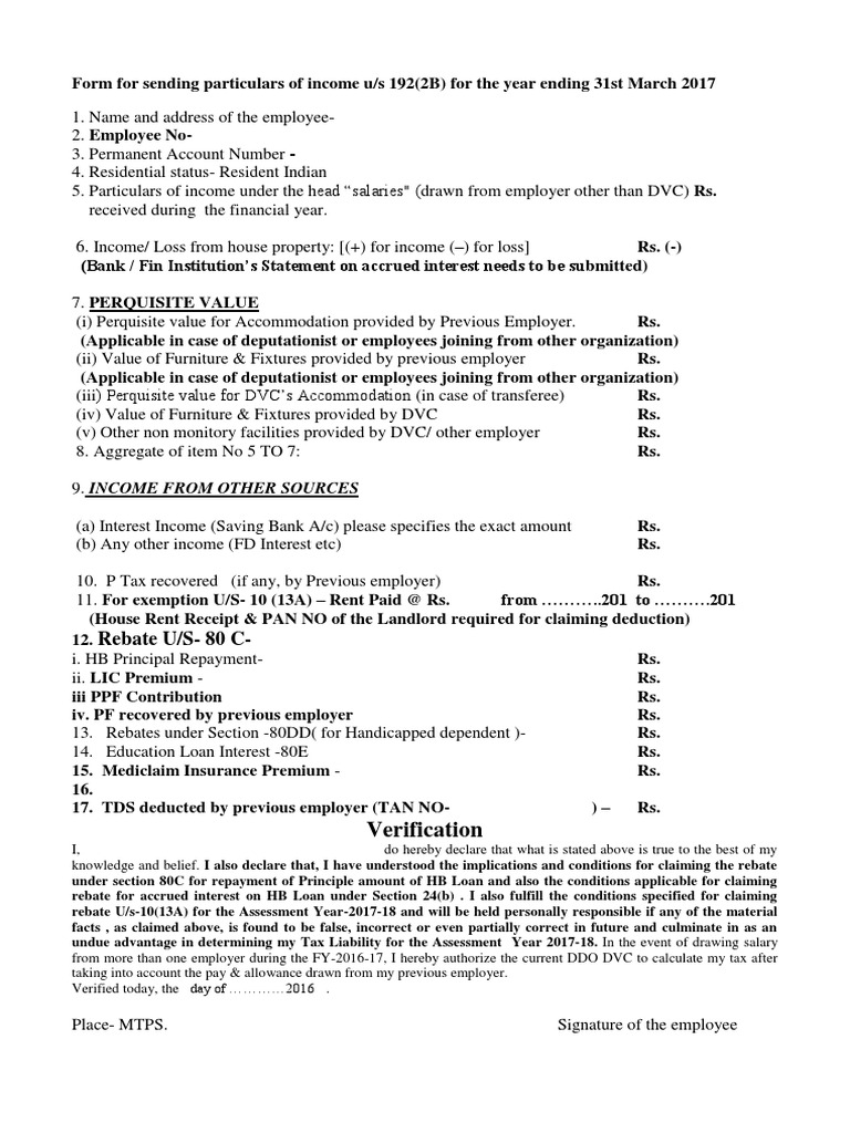 Tax Declaration Form For The FY201617 PDF Taxation Payments