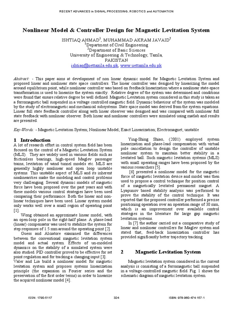 Nonlinear Control of Magnetic Levitation | PDF | Control Theory ...