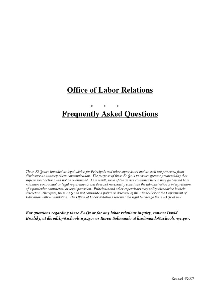 Frequently Asked Questions - DOE Office of Labor Relations 4-07 | PDF |  Lesson Plan | Teachers