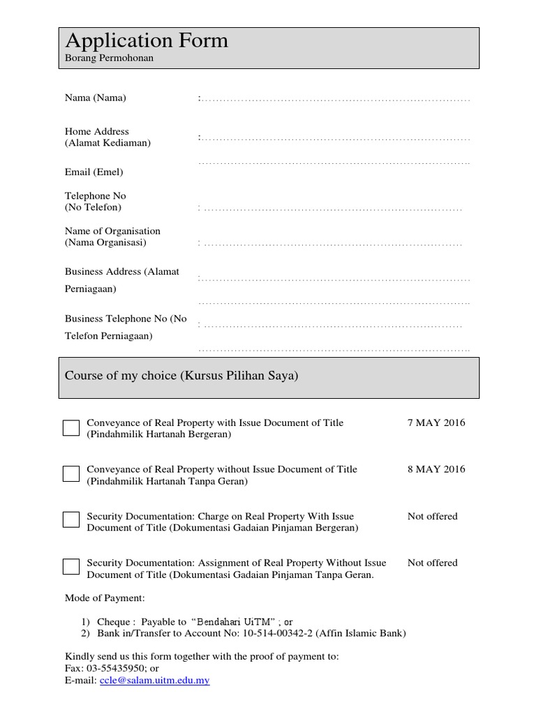 Application Form for Real Property Courses | PDF