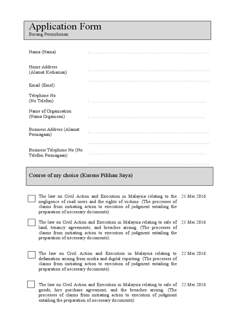 Civil Law Course Application Form | PDF | Business Law | Private Law