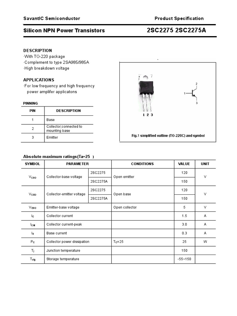 Silicon NPN Power Transistors: 2SC2275 2SC2275A | PDF