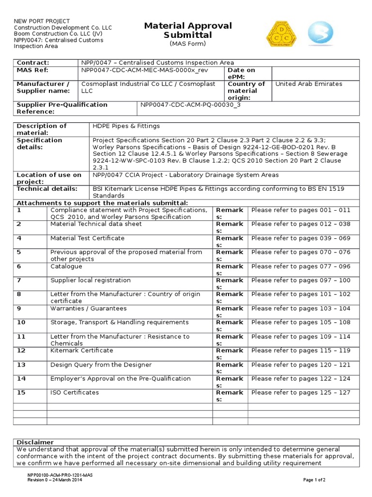 MTCosmoplast (HDPE Pipes & Fittings For Laboratory Drainage) PDF