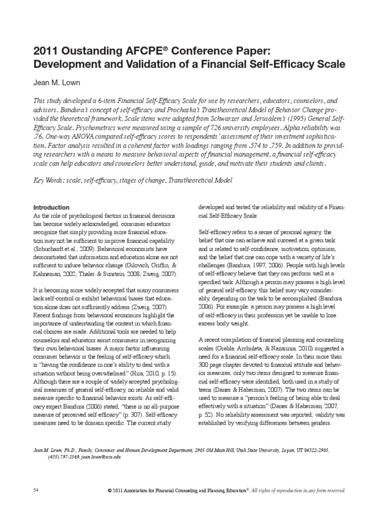 2011 Oustanding AFCPE Conference Paper Development and Validation of A