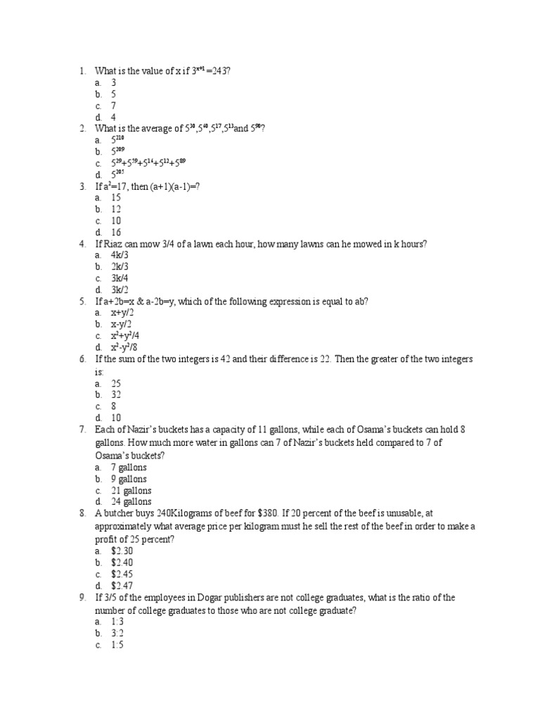 GAT Math Questions and Answers Guide | PDF