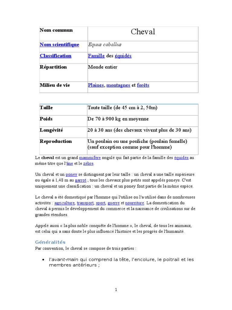Classification et caractéristiques du cheval | PDF | Chevaux | Animaux ...