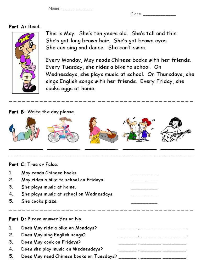 May's Weekly Activities Reading Comprehension | PDF