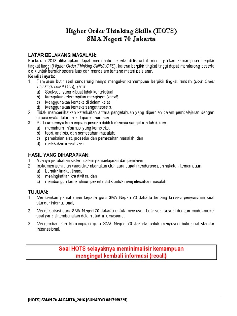 Contoh Soal Hots Matematika Smp Kelas 9