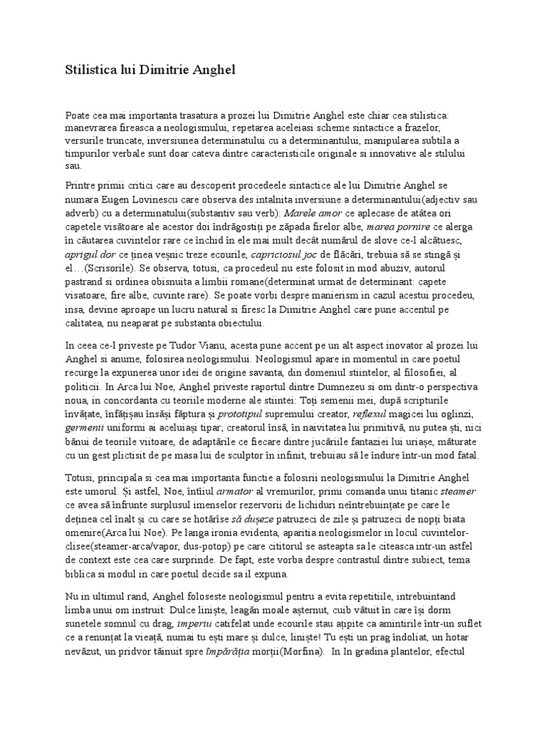 Stilistica Lui Dimitrie Anghel | PDF