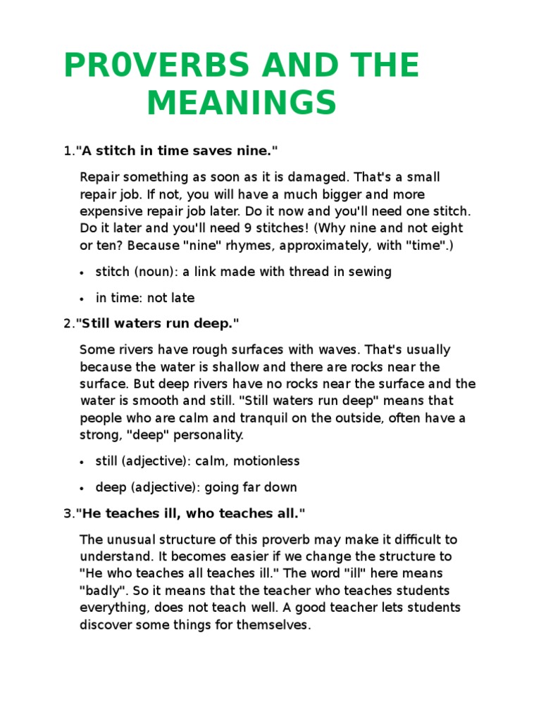 Key Proverbs and Their Meanings | PDF