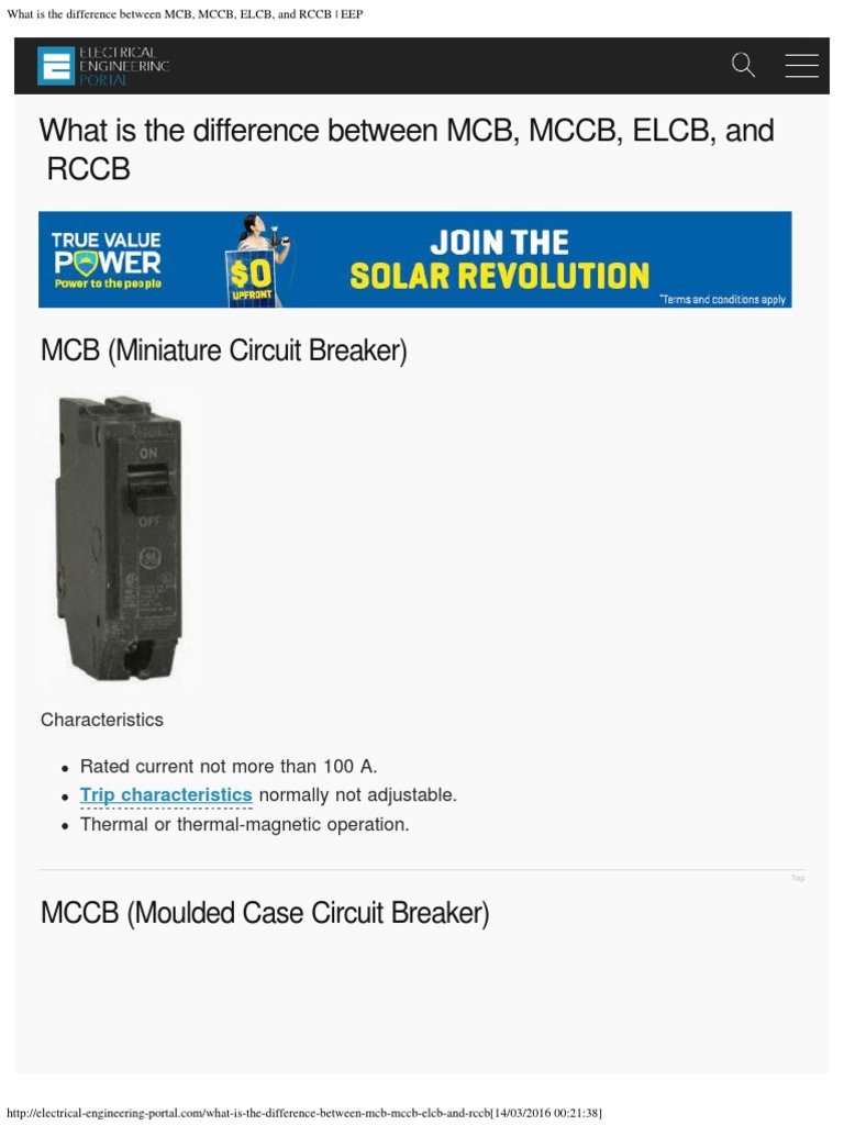 What Is The Difference Between MCB, MCCB, ELCB, and RCCB EEP PDF