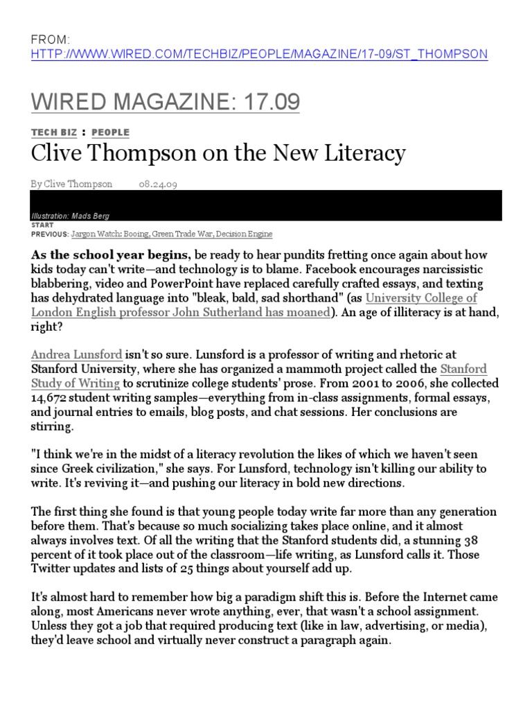 Clive Thompson On The New Literacy PDF Literacy Communication