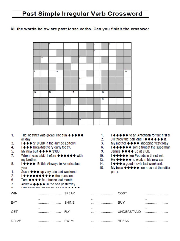 Crossword Irregular Verbs + Key