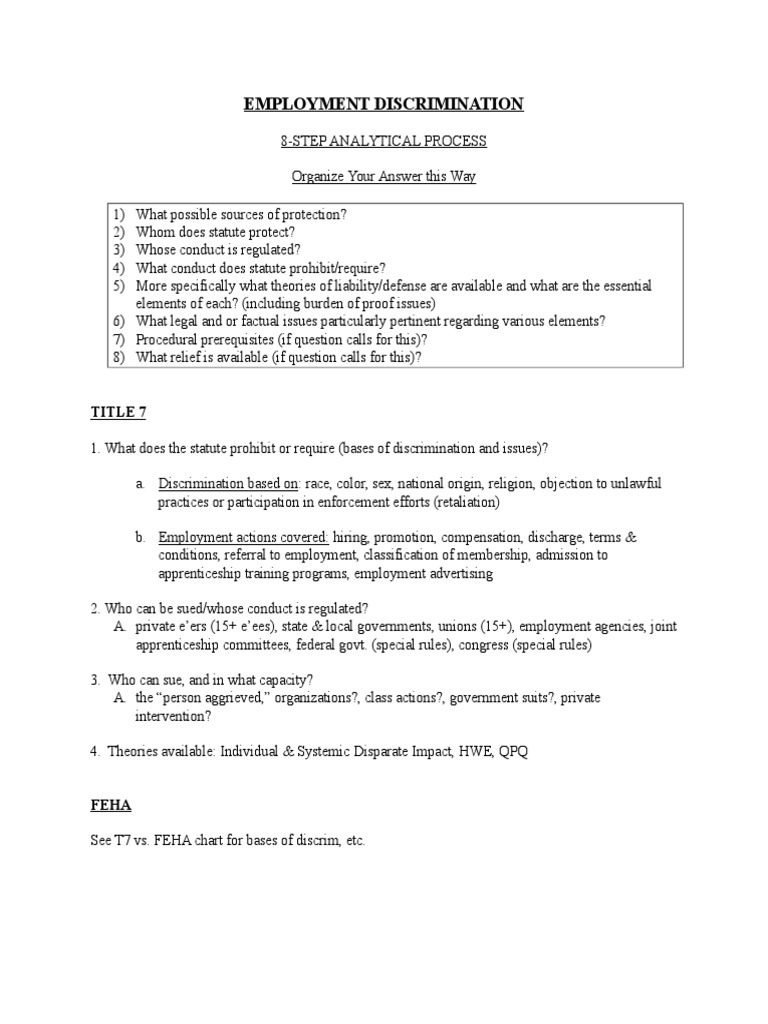 Employment Discrimination Analysis Guide | PDF | Law