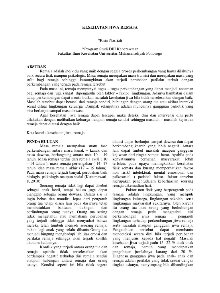 Artikel Kesehatan Jiwa Remaja
