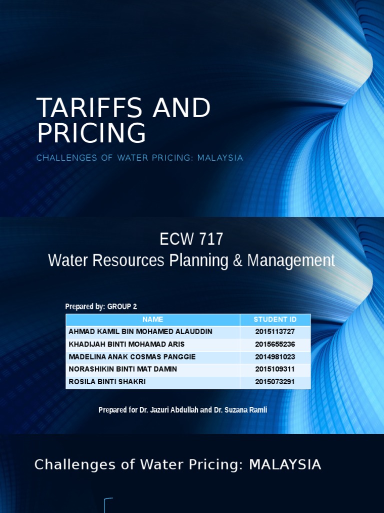 Tariffs and Pricing of Water in Malaysian PDF Water Supply