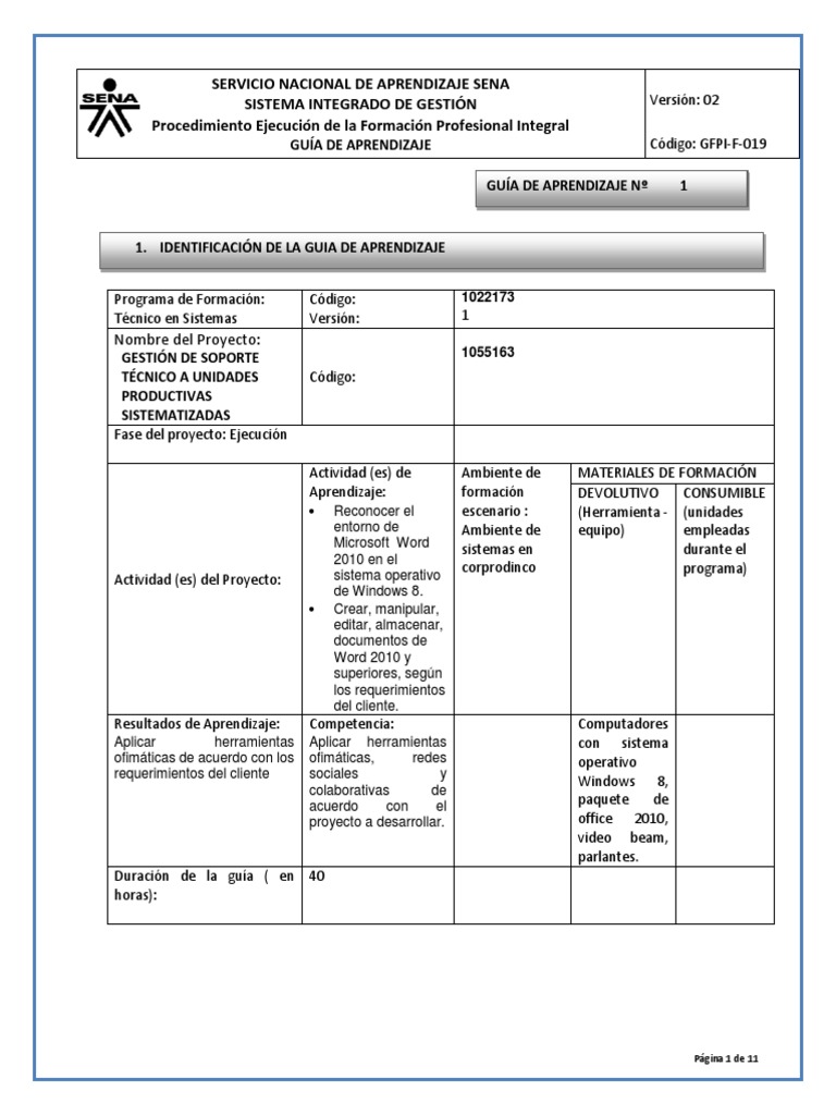 Guía de Aprendizaje en Word 2010 | PDF | Microsoft Office | Microsoft