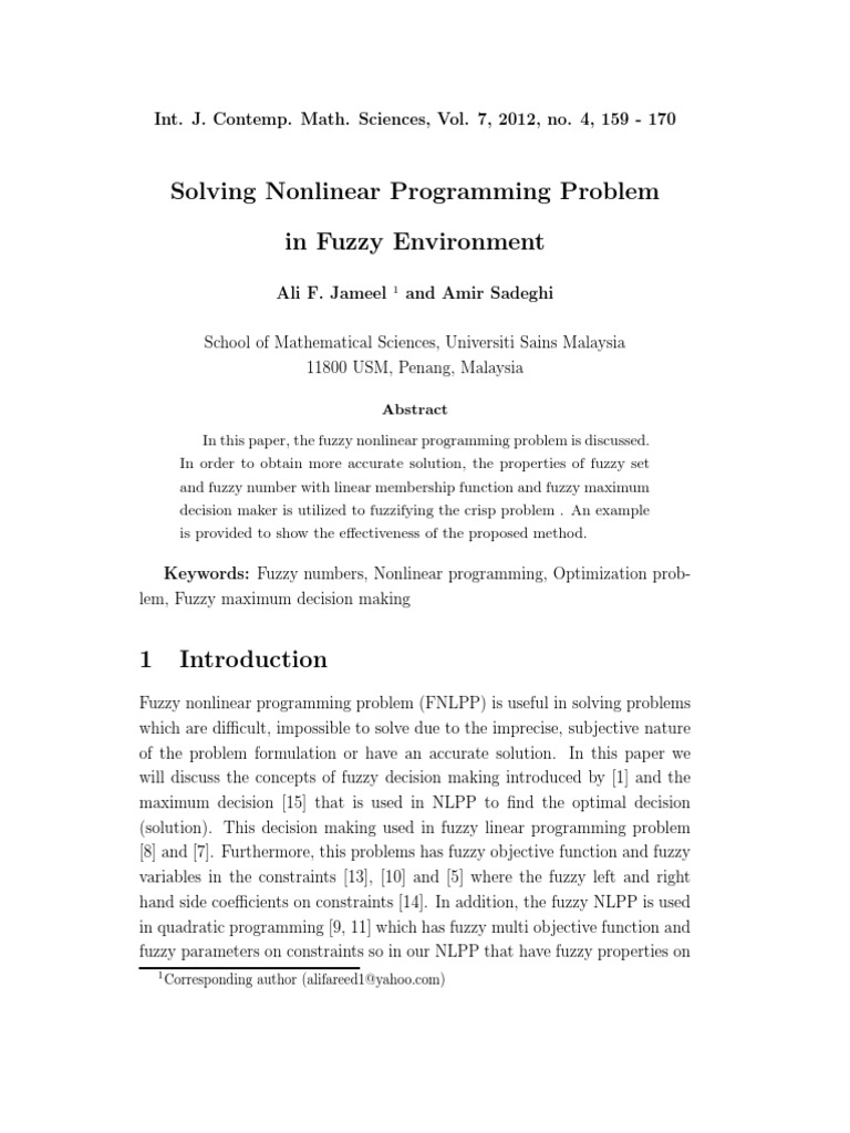 Solving nonlinear programming problem in fuzzy environment pdf