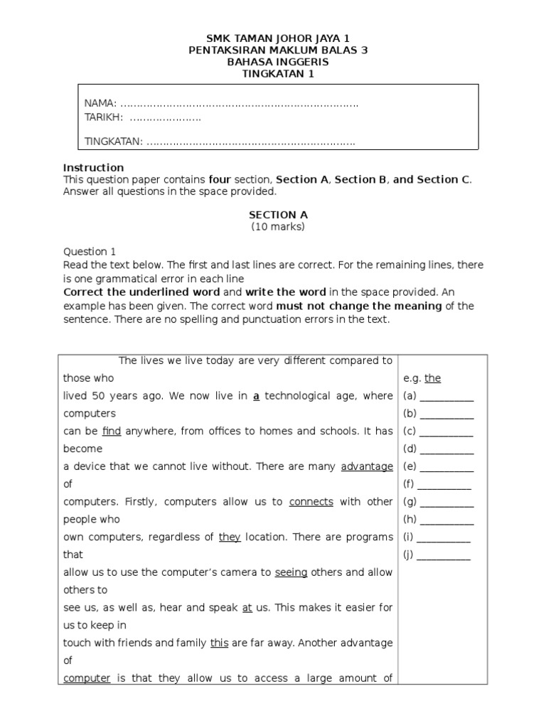 Soalan Bahasa Inggeris T1 Pdf Ellipsis