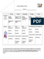 Literacy Stations Menu